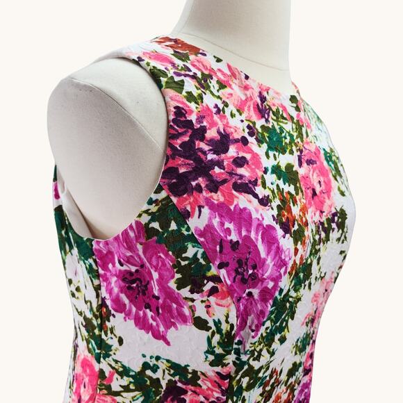 Liz Claiborne Women’s 16W Floral A-Line Dress Pink White Textured Stretch Church - Picture 7 of 14